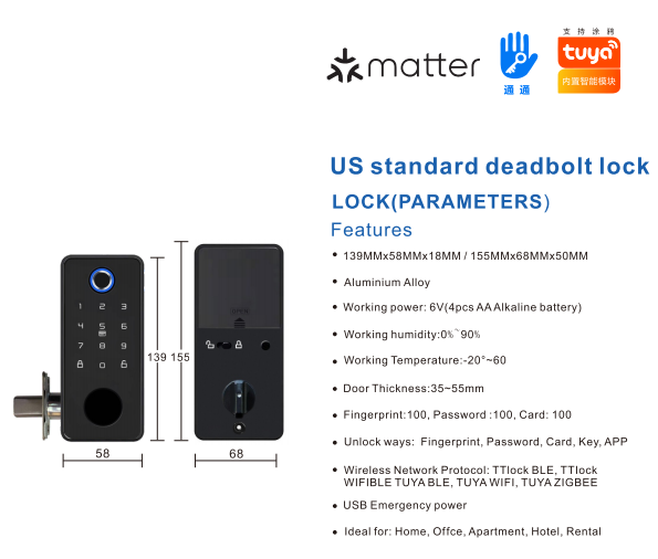Tuya ANSI Standard Deadbolt